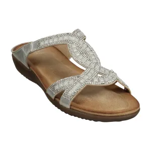 Alora Silver Embellished Slide Flat Sandals