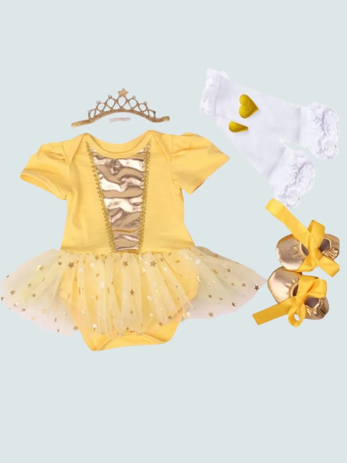 Baby Little Princess Onesie with Tiara Headband, Socks and Matching Shoes Set