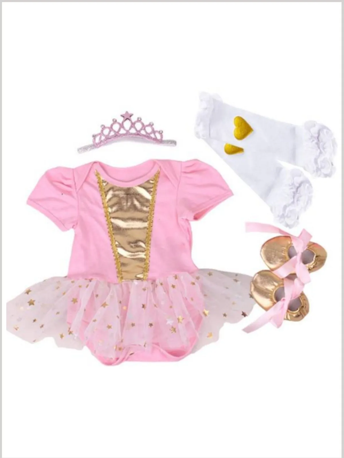 Baby Little Princess Onesie with Tiara Headband, Socks and Matching Shoes Set