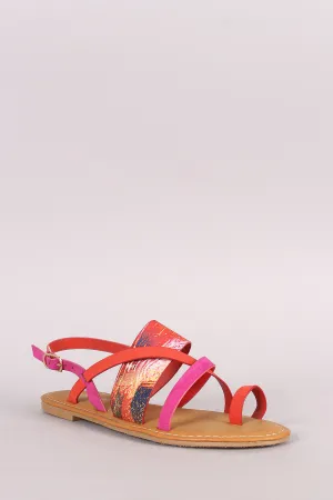 Bamboo Colorblock Strappy Toe Ring Slingback Flat Sandal