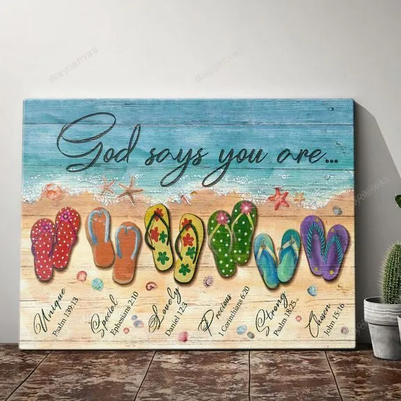 Beach Sandals God Says You Are Canvas Wall Art - Christian Wall Decor