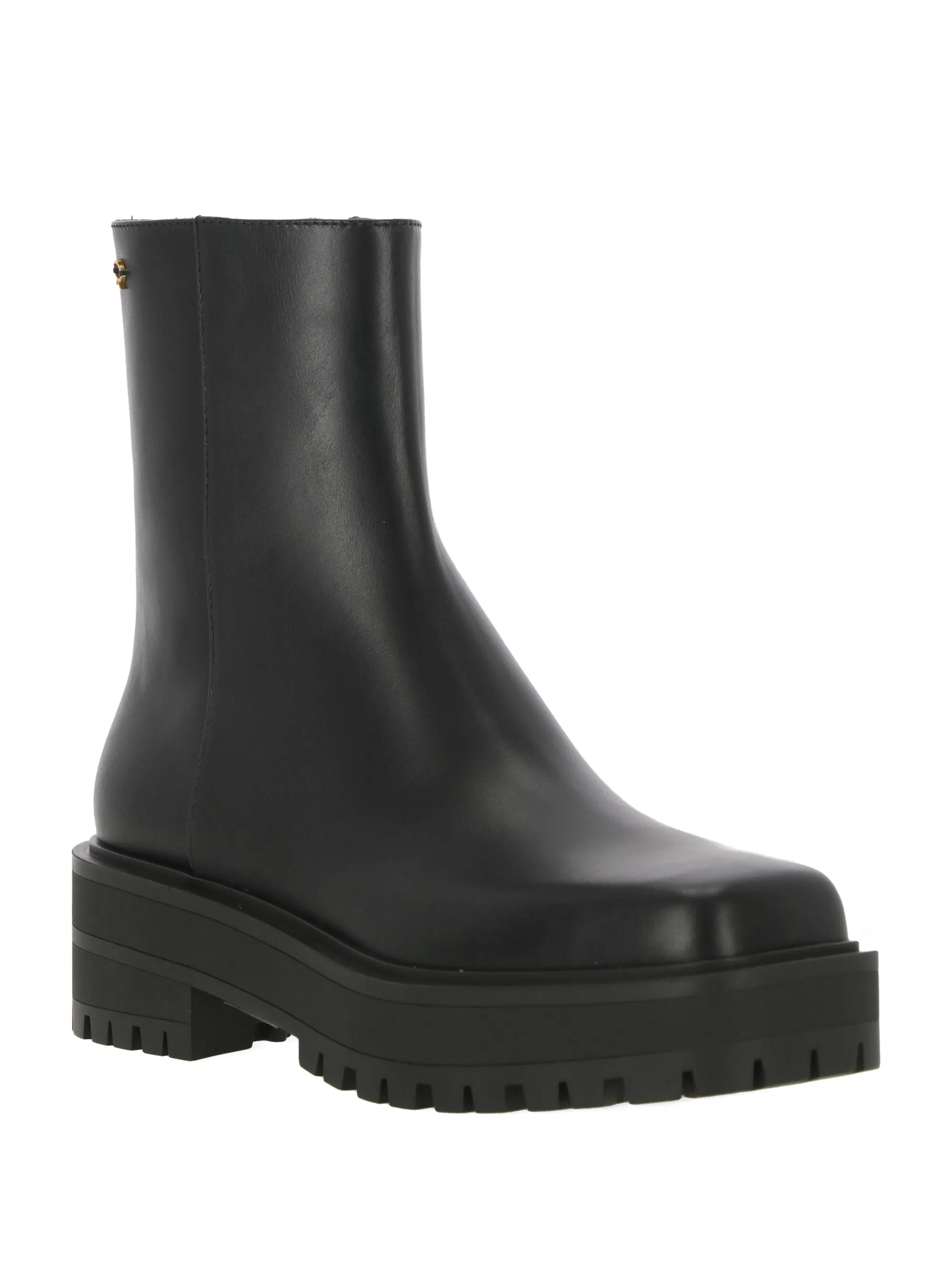 Black Calf Leather Chunky Boots