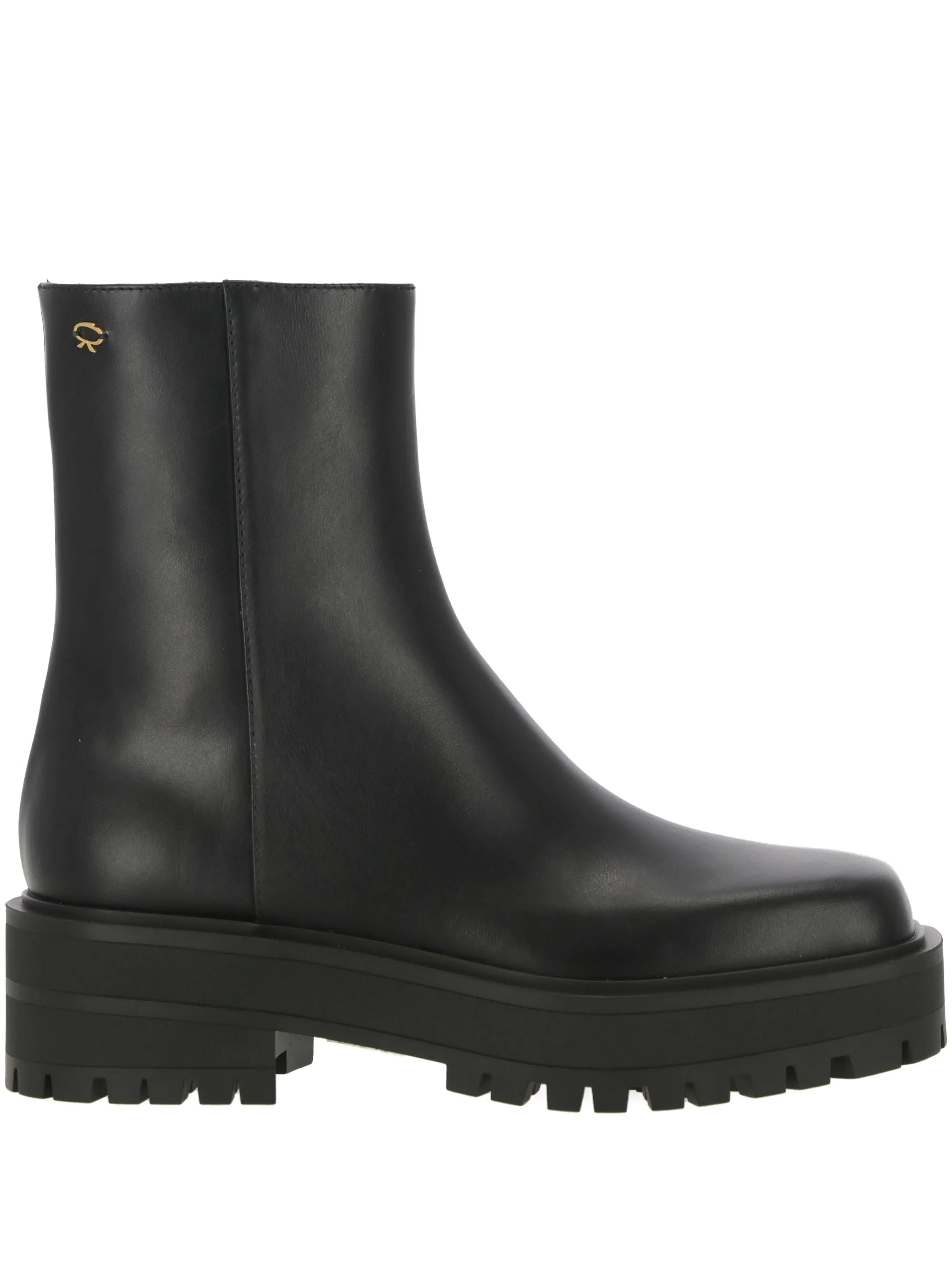 Black Calf Leather Chunky Boots