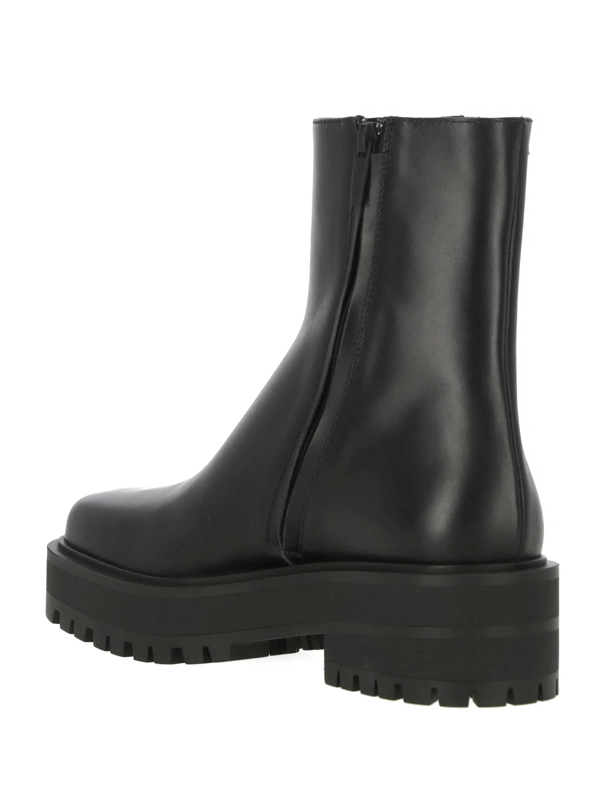 Black Calf Leather Chunky Boots