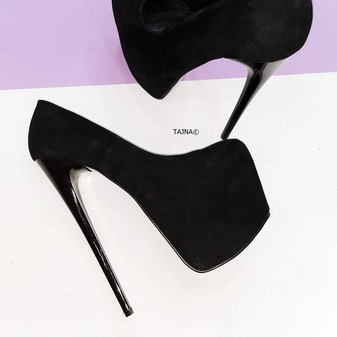 Black Suede High Heel Platform Pumps