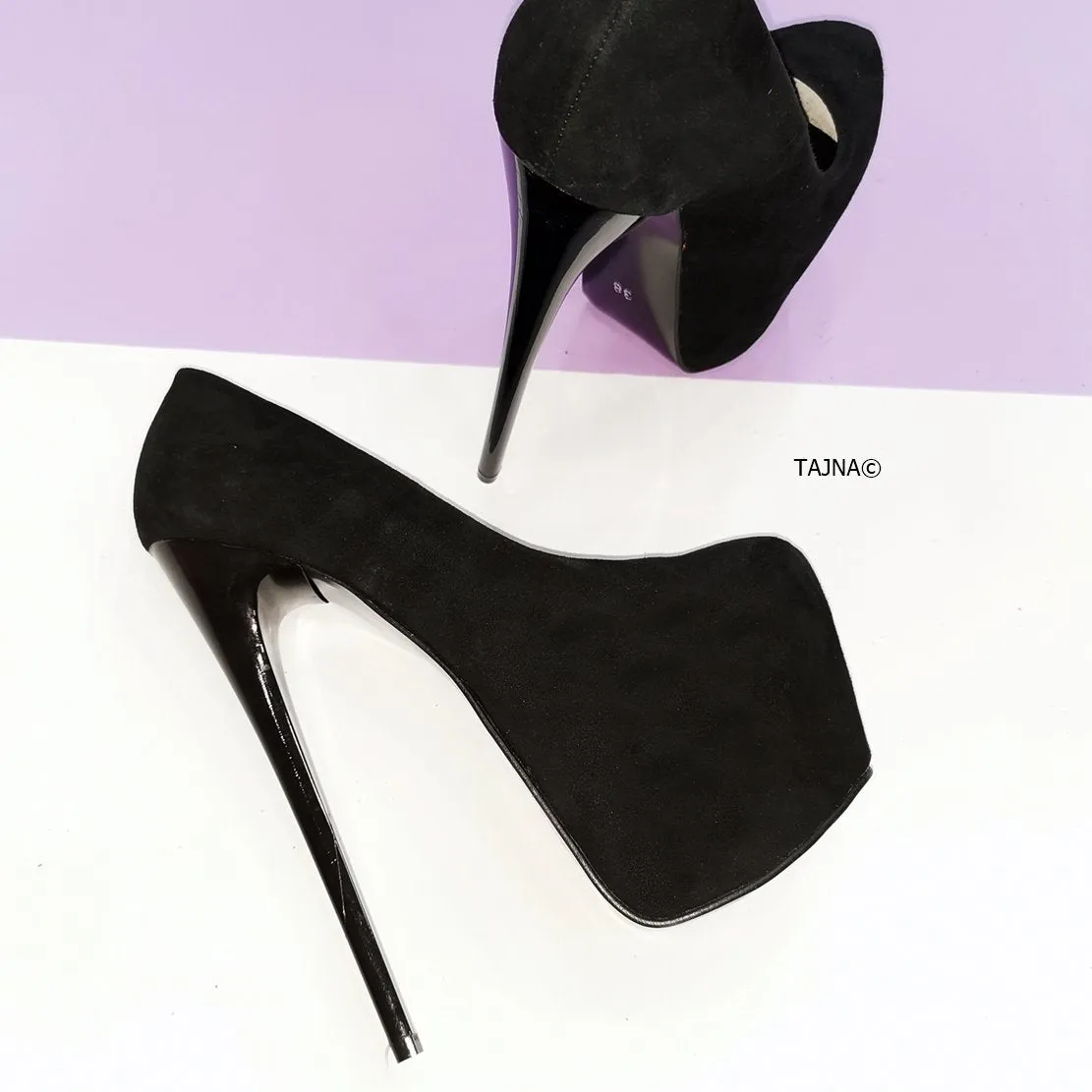 Black Suede High Heel Platform Pumps