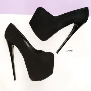 Black Suede High Heel Platform Pumps