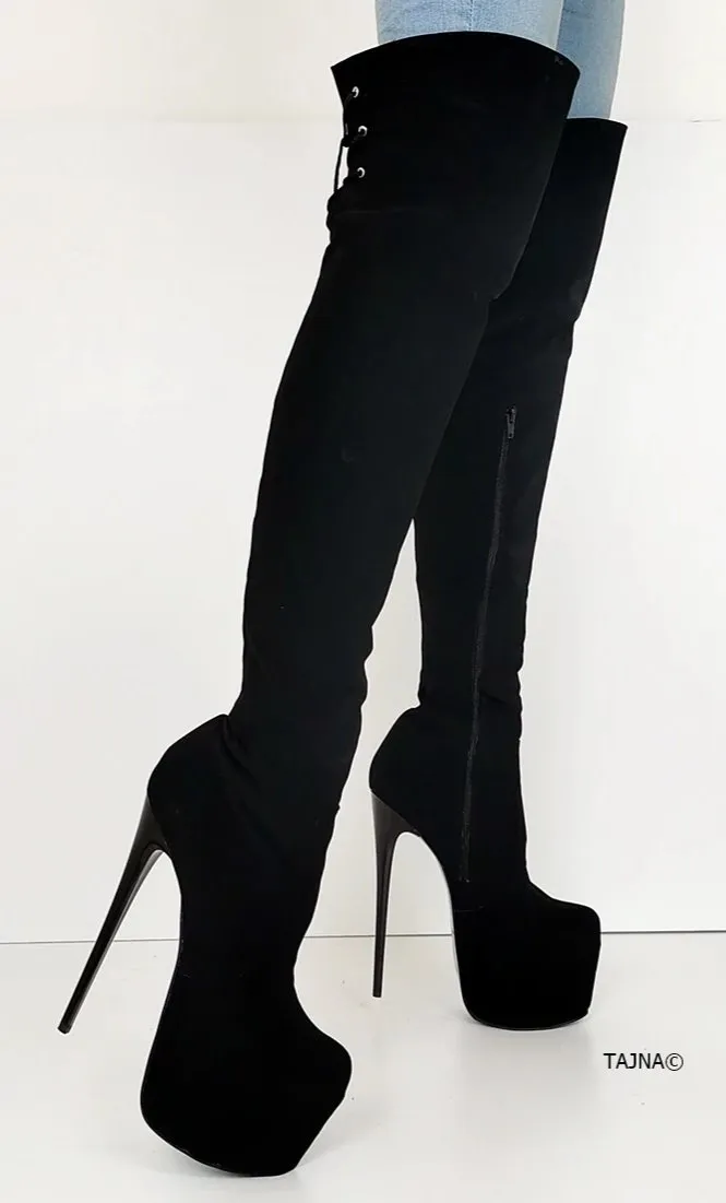 Black Suede Over Knees High Heel Boots