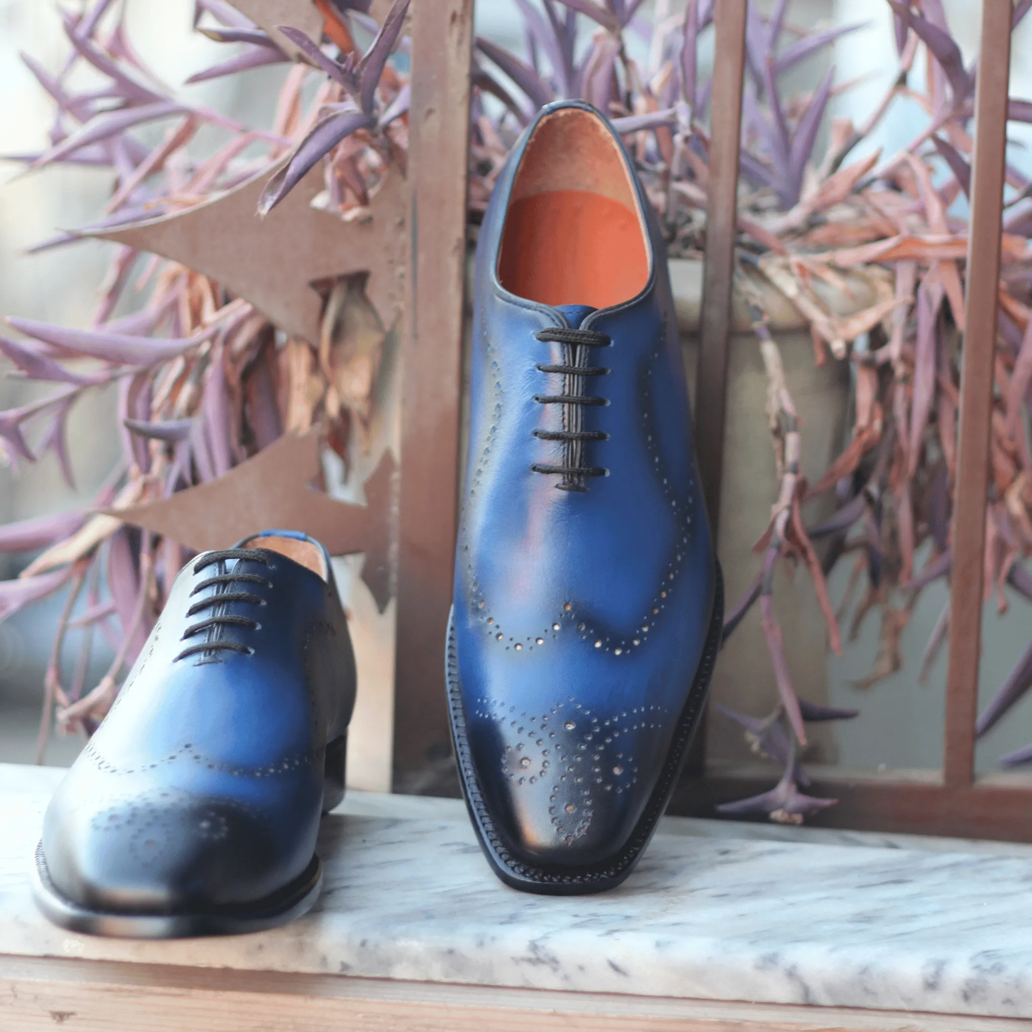 Blue Oxford Wing Tip Handcrafted Brogue Leather Shoes Artisan-Made Blue Leather Shoes - Timeless Oxford Style - Classic Formal Style Bespoke Handmade Premium Quality Shoes