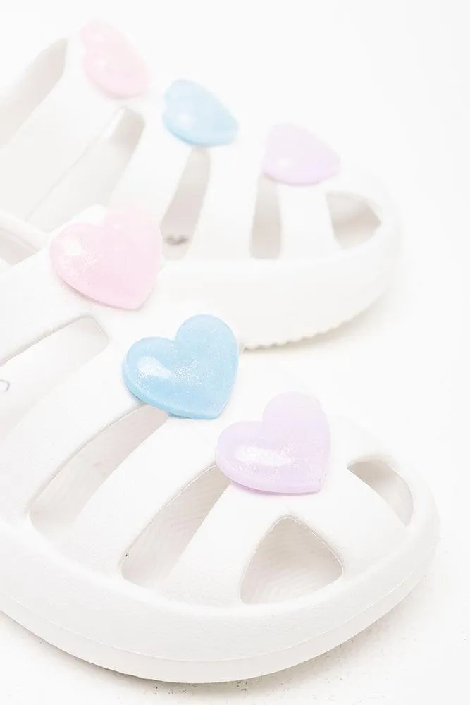 Cage Sandal Hearts White