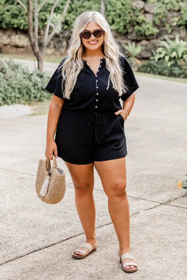 Chase The High Black Waffle Knit Button Up Romper FINAL SALE