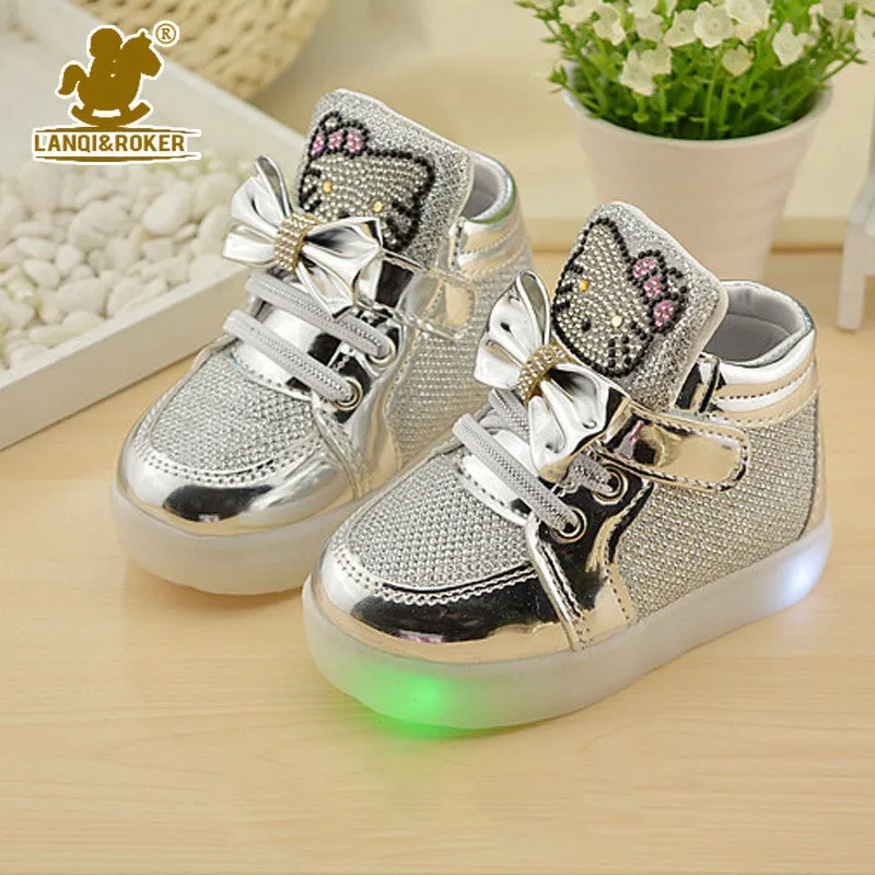 Children Shoes New Spring Rhinestone Led Shoes Girls Princess Cute Shoes With Light