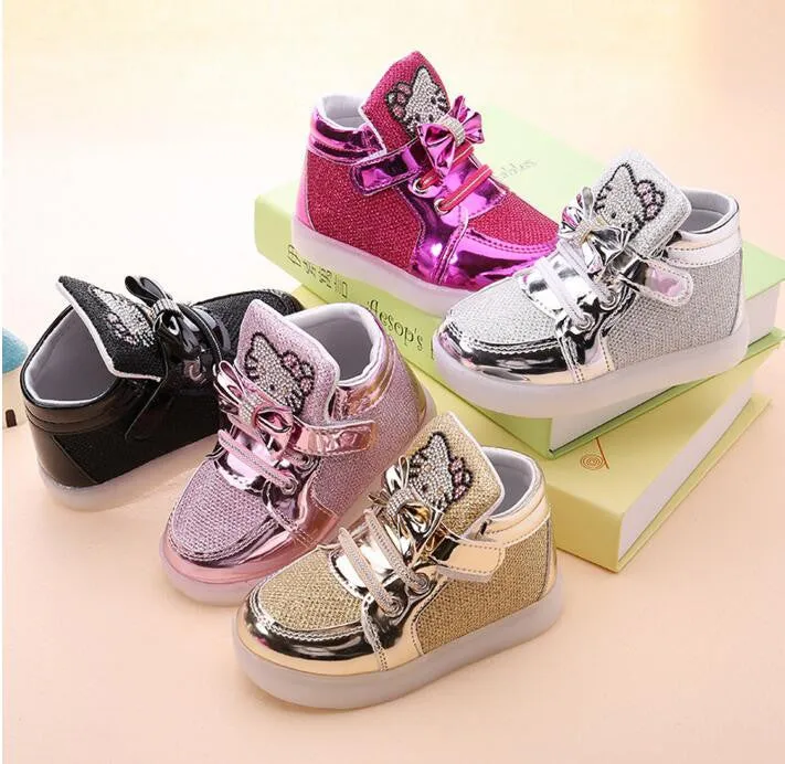 Children Shoes New Spring Rhinestone Led Shoes Girls Princess Cute Shoes With Light