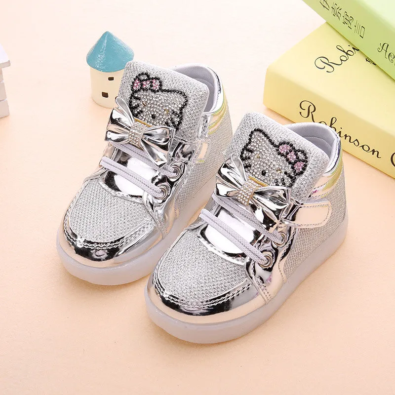 Children Shoes New Spring Rhinestone Led Shoes Girls Princess Cute Shoes With Light