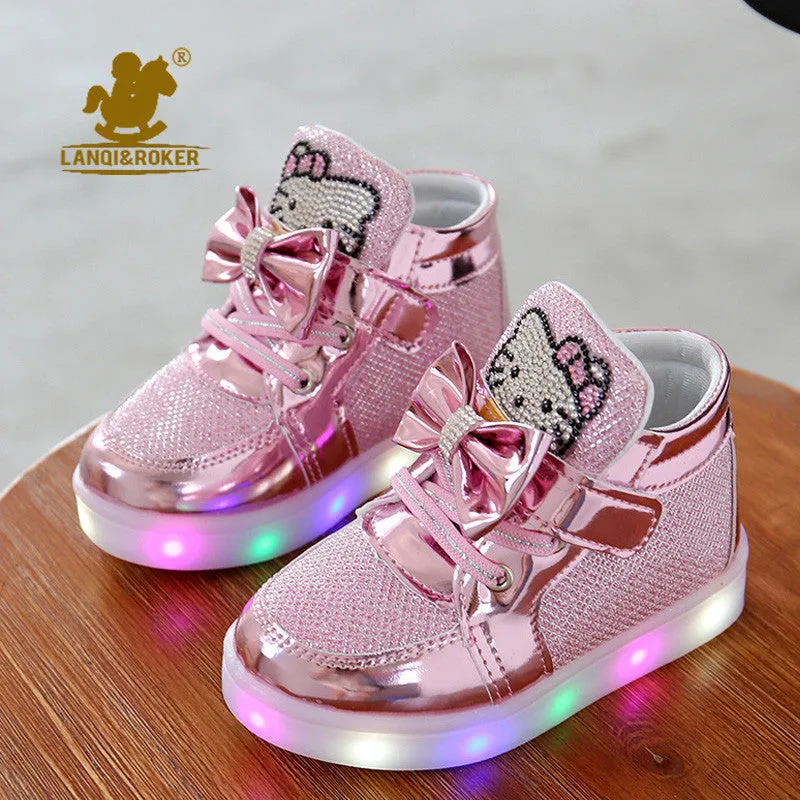 Children Shoes New Spring Rhinestone Led Shoes Girls Princess Cute Shoes With Light