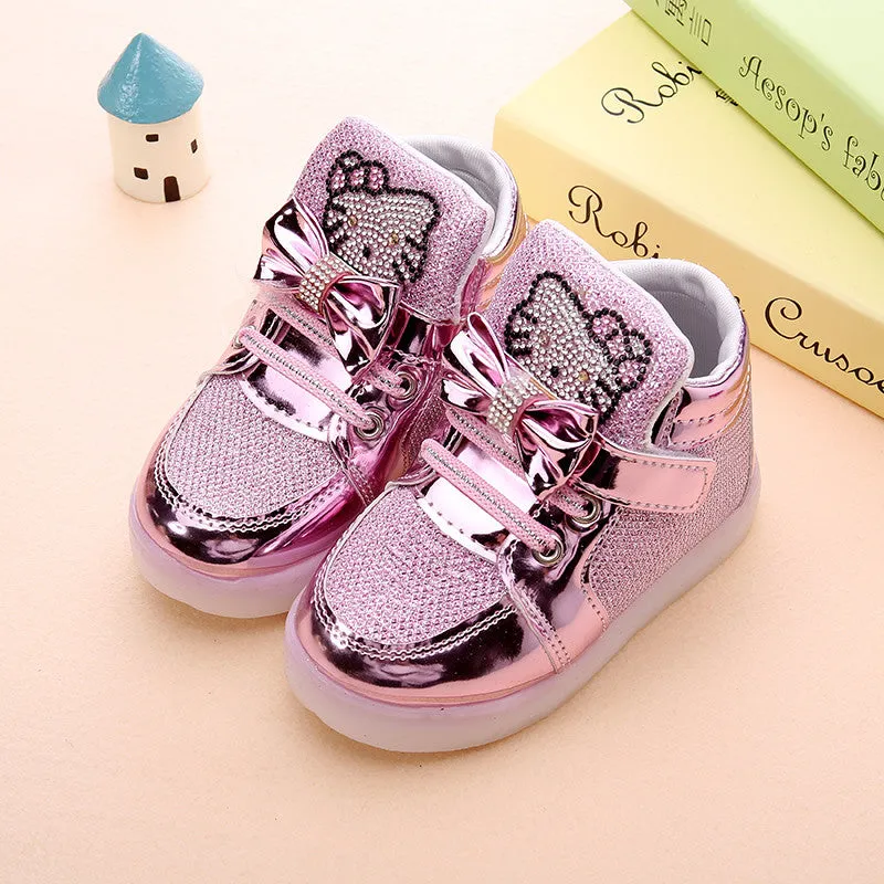 Children Shoes New Spring Rhinestone Led Shoes Girls Princess Cute Shoes With Light