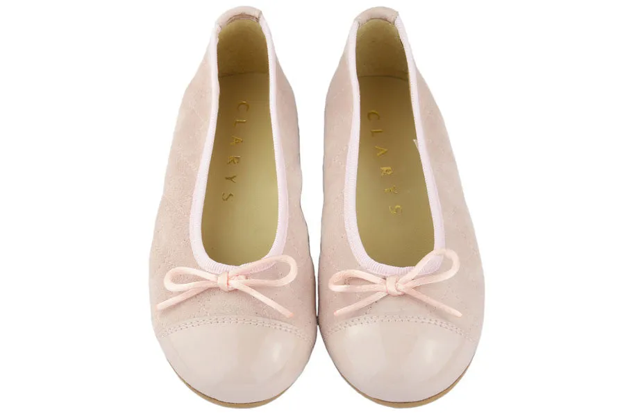 Clarys Girls Blush Pink Suede Ballerina