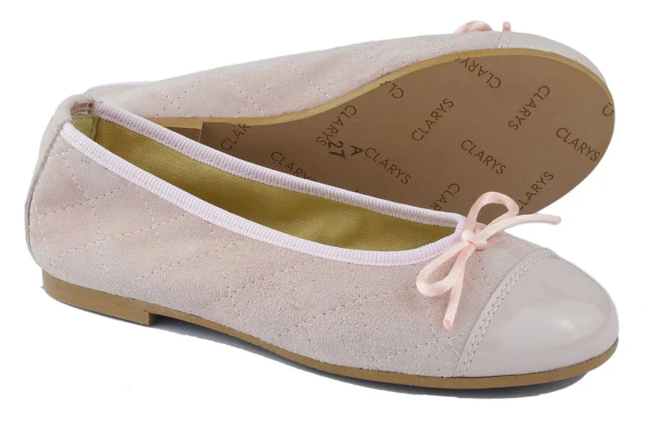 Clarys Girls Blush Pink Suede Ballerina