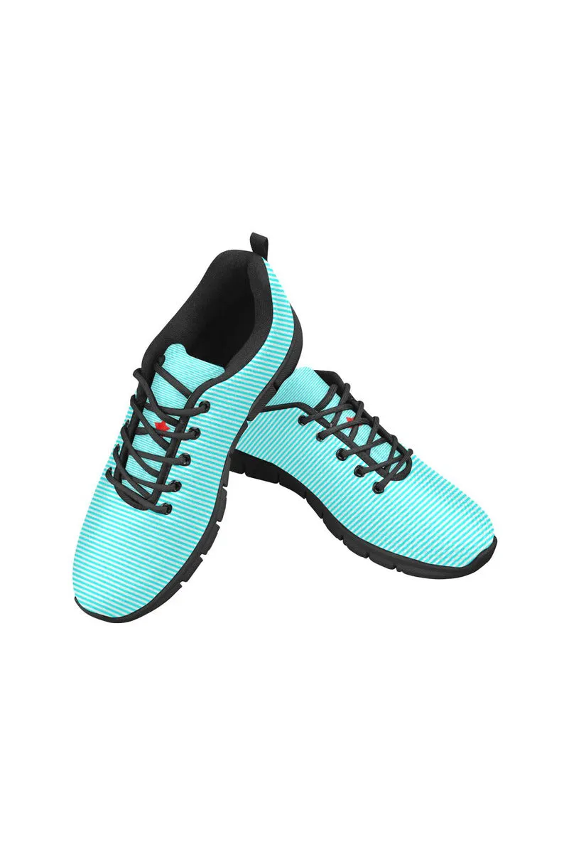 Cyan Stripes & Red Star Women's Breathable Running Shoes