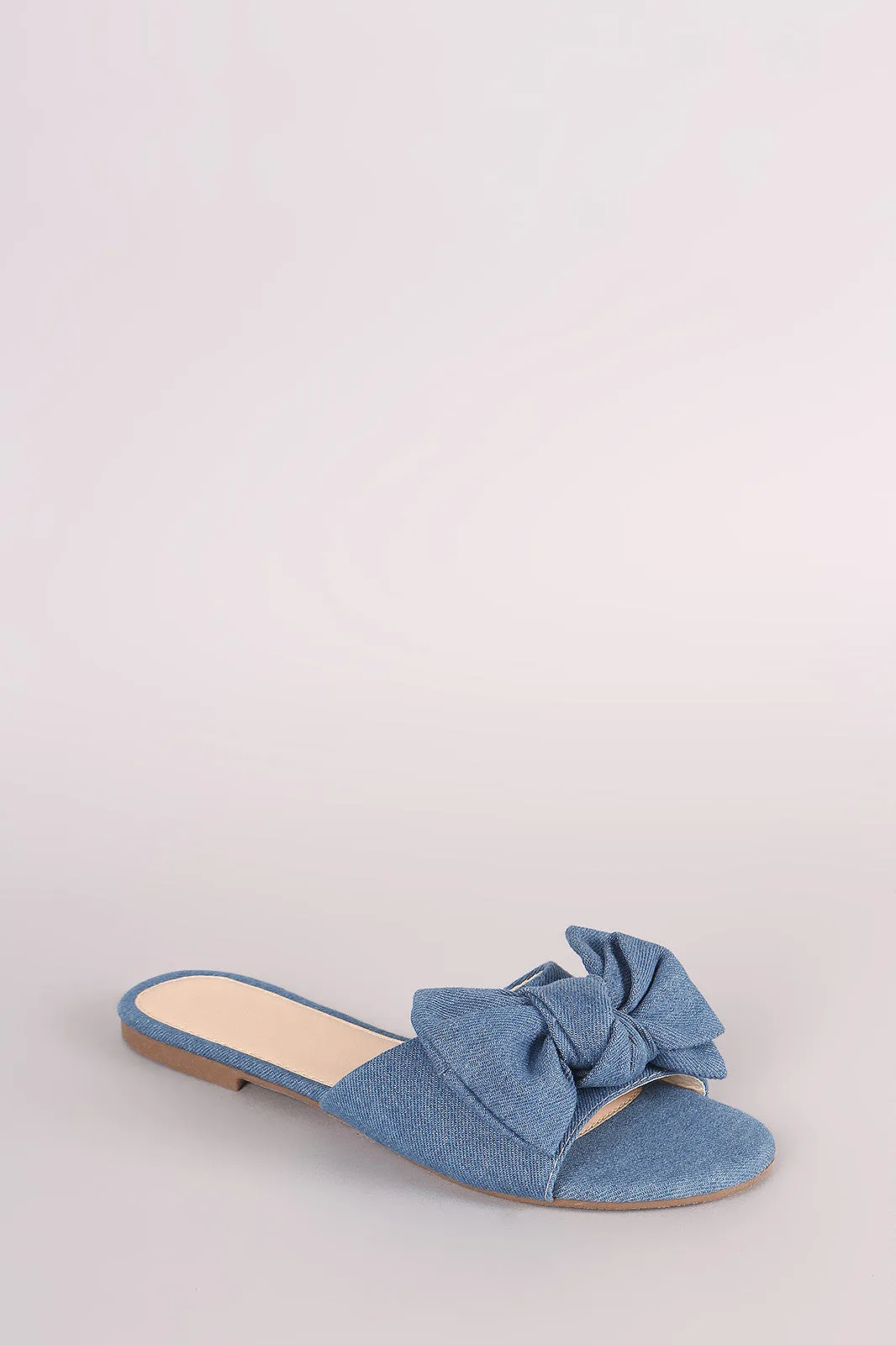 Denim Bow Open Toe Slide Sandal