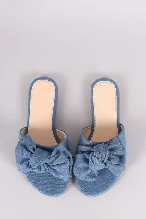 Denim Bow Open Toe Slide Sandal