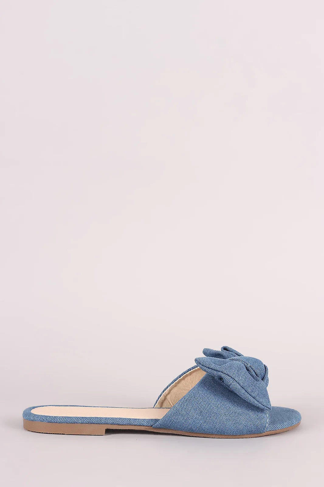 Denim Bow Open Toe Slide Sandal