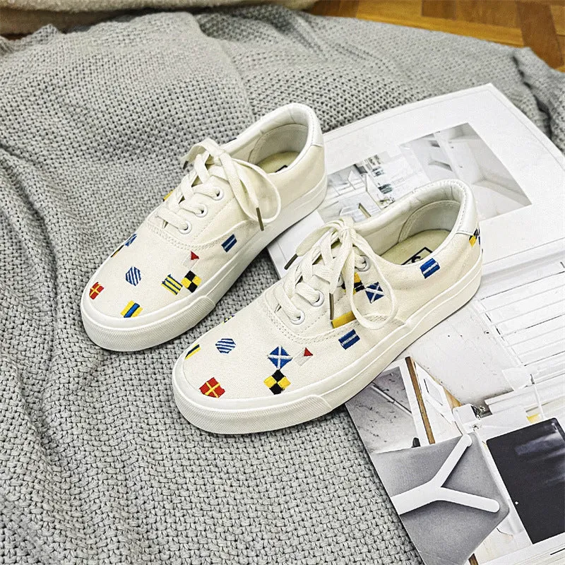 Elegant Attractive Embroidered Couple Design Board Canvas Shoes