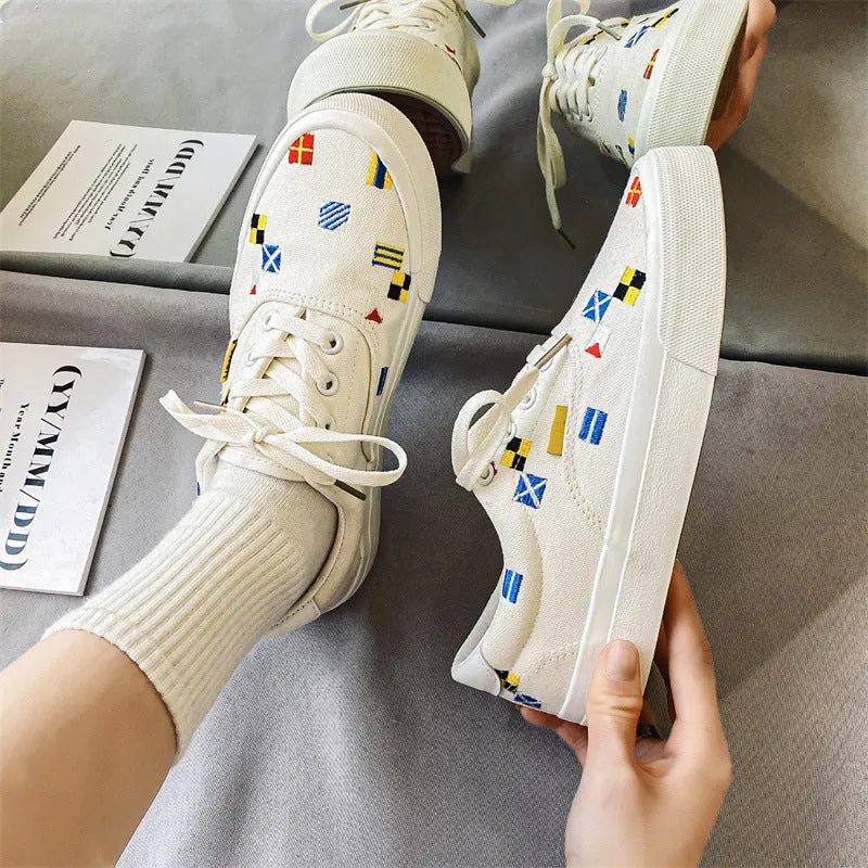 Elegant Attractive Embroidered Couple Design Board Canvas Shoes