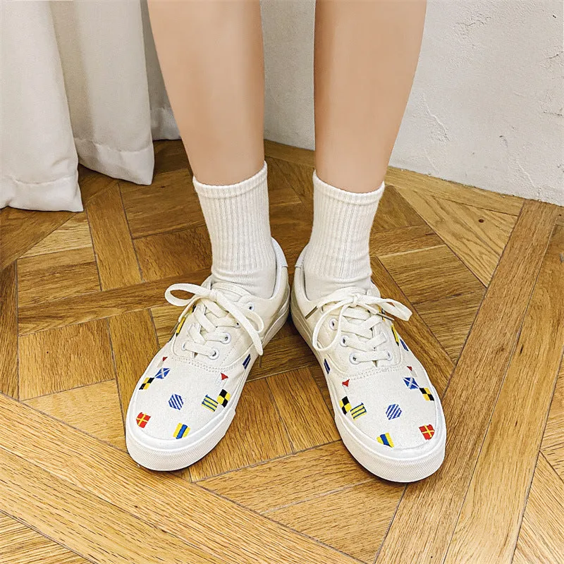 Elegant Attractive Embroidered Couple Design Board Canvas Shoes