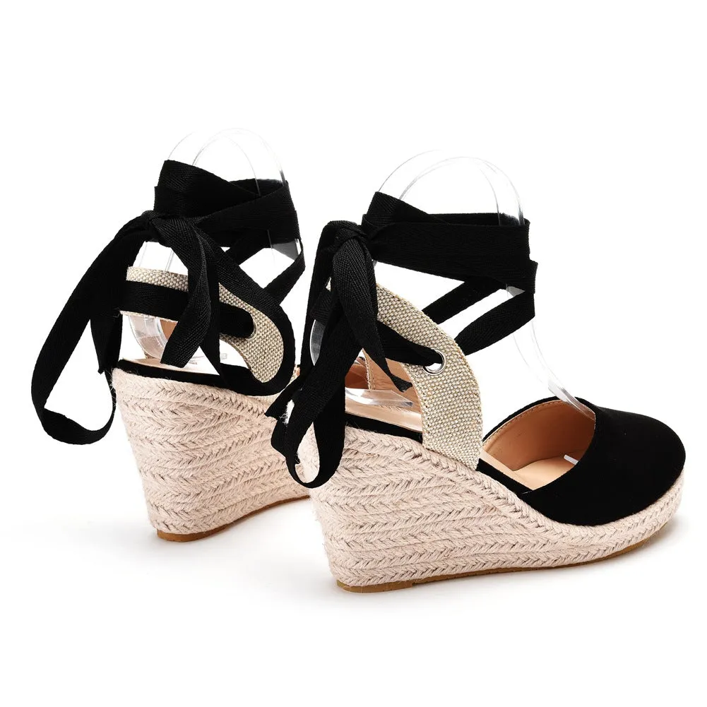 Elegant Bohemian Round Toe Platform Espadrille Wedge Heels