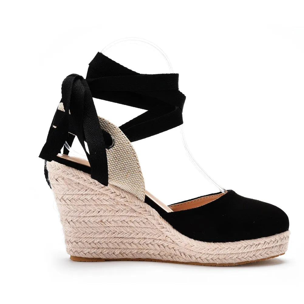 Elegant Bohemian Round Toe Platform Espadrille Wedge Heels