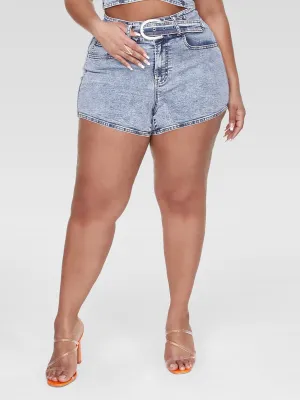 Fashion To Figure - Harper Rhinestone Buckle Denim Shorts