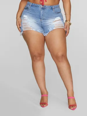 Fashion To Figure - Mid Rise Destructed Denim Shorts