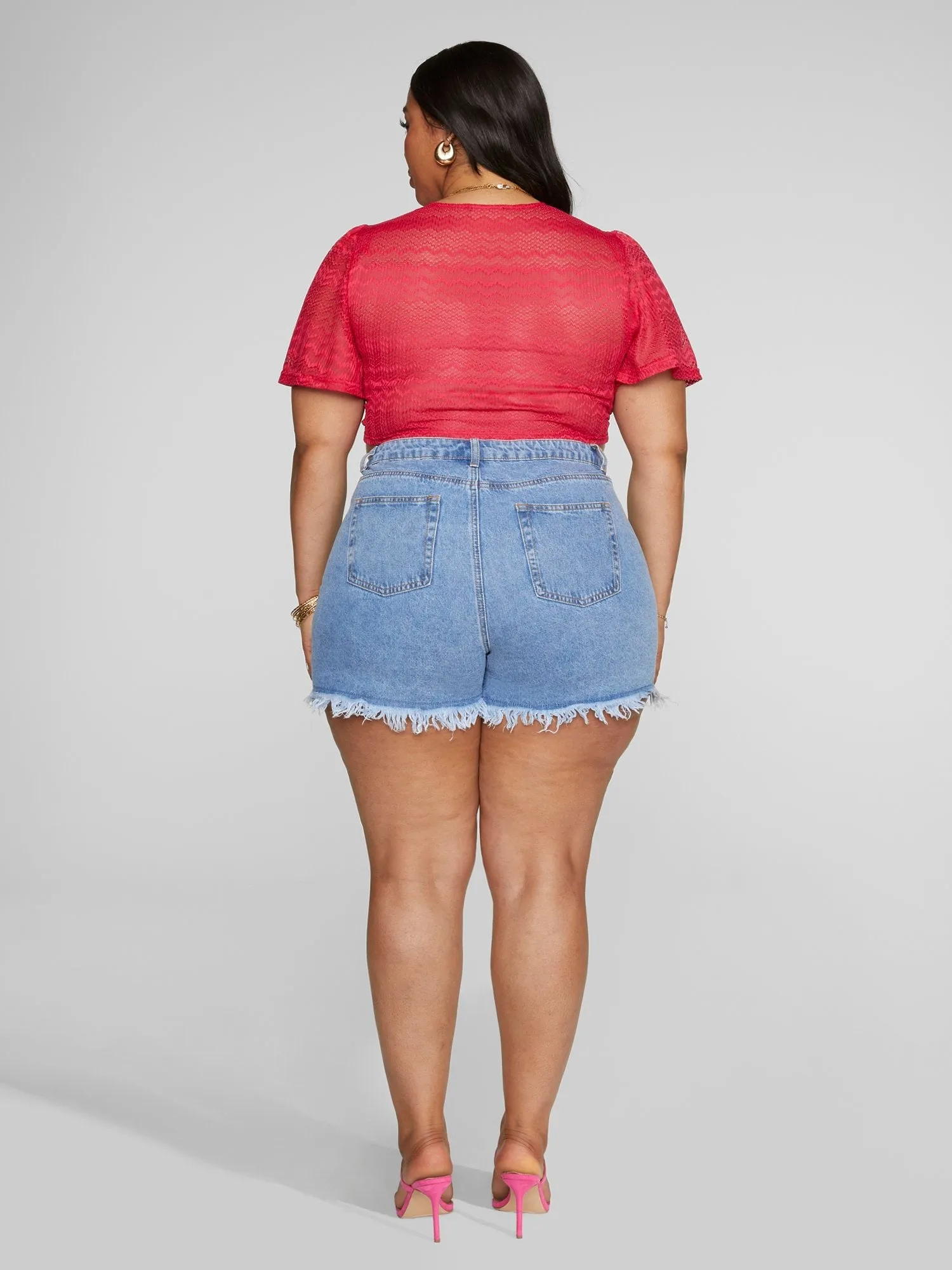 Fashion To Figure - Mid Rise Destructed Denim Shorts