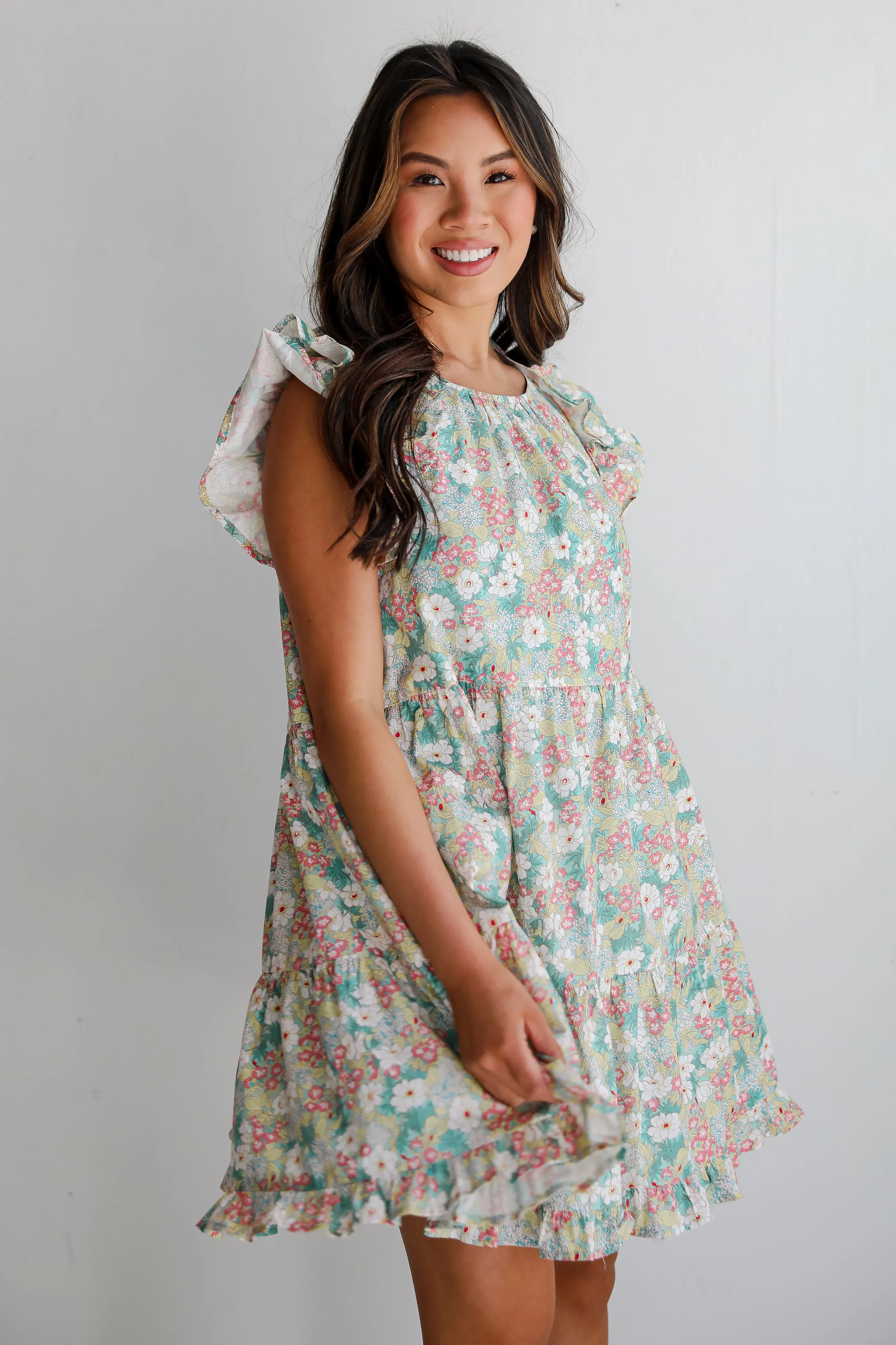 FINAL SALE - Charming Destiny Mint Floral Mini Dress