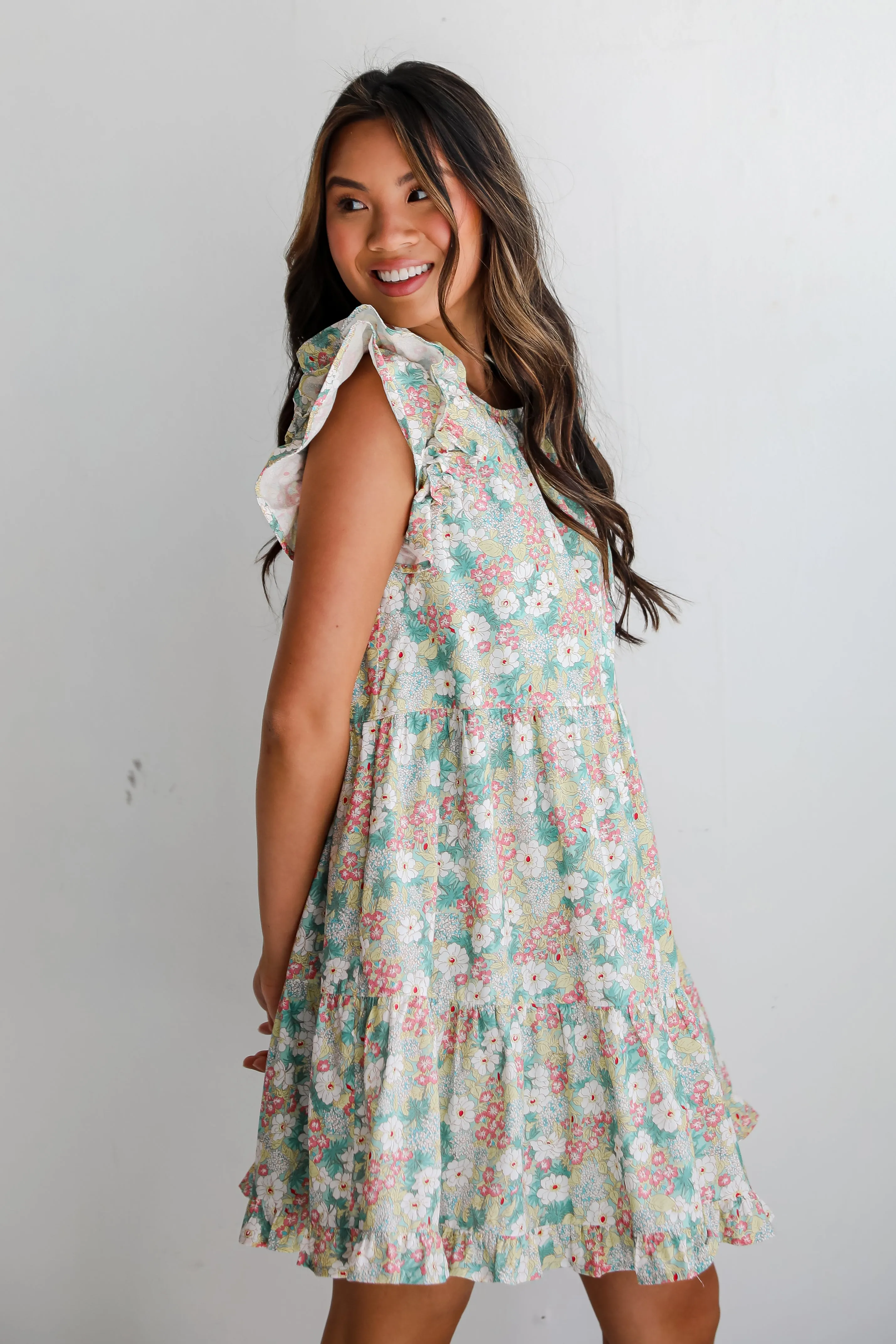 FINAL SALE - Charming Destiny Mint Floral Mini Dress