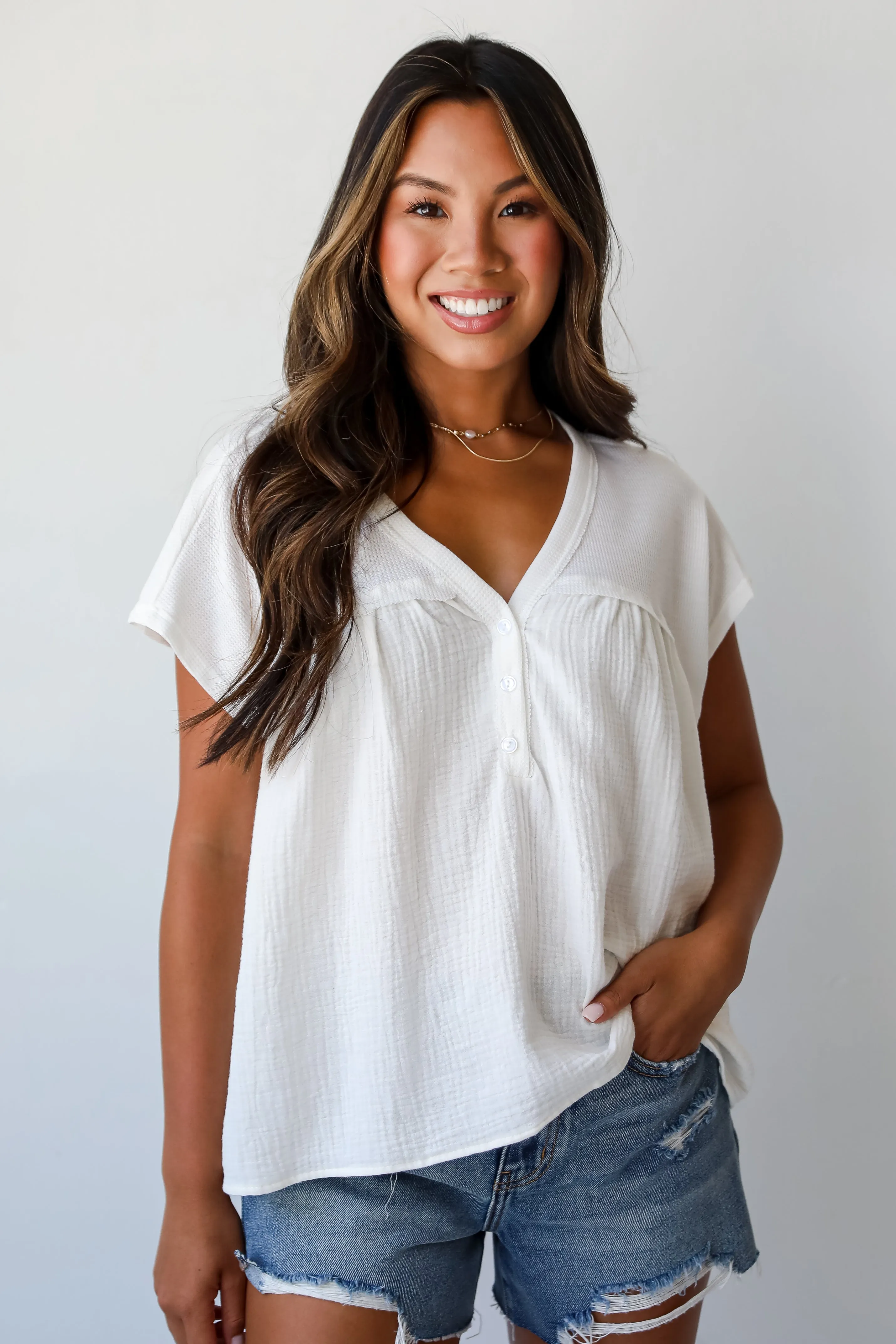 FINAL SALE - Charming Excellence Linen Contrast Top