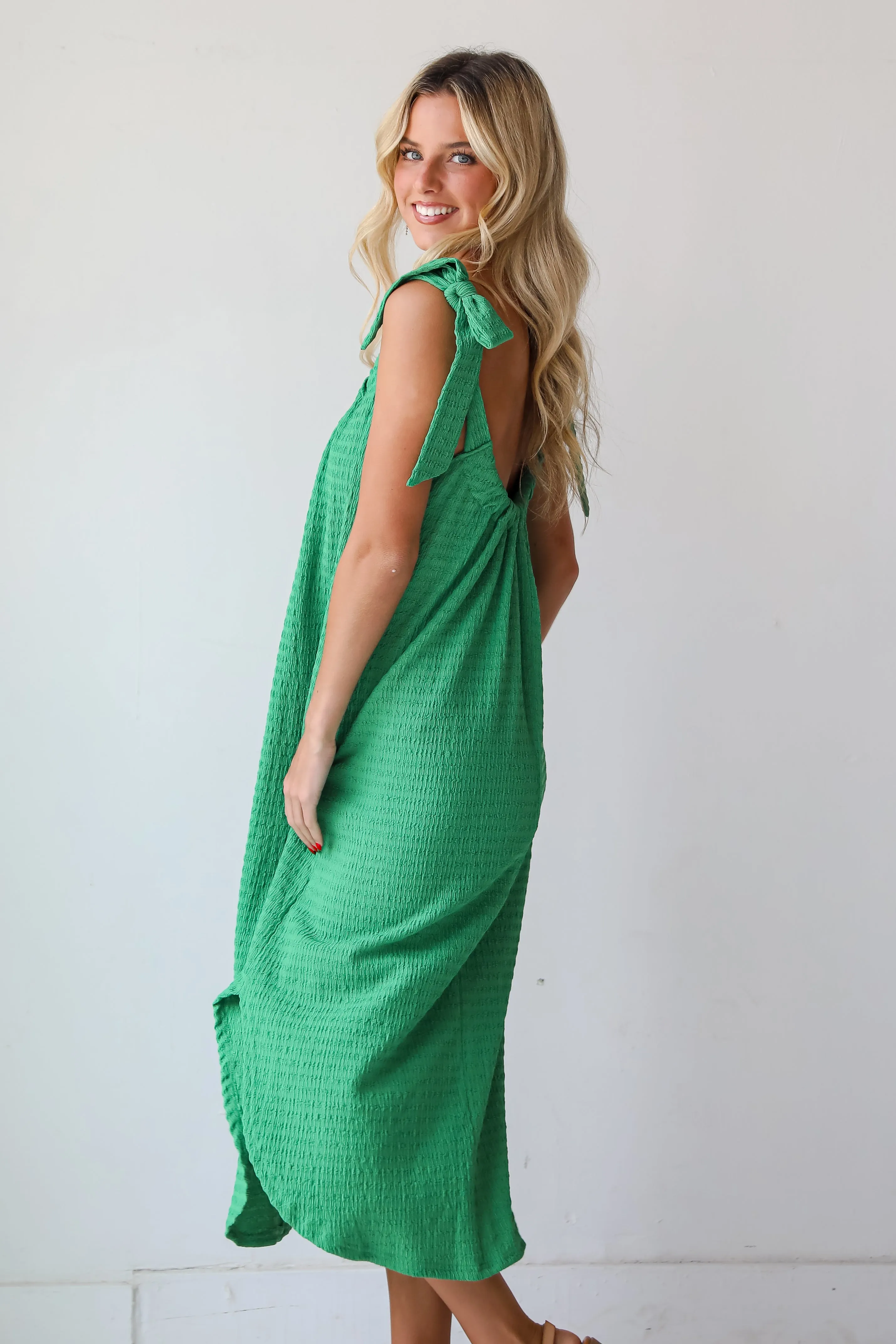 FINAL SALE - Playful Style Green Textured Midi Dress