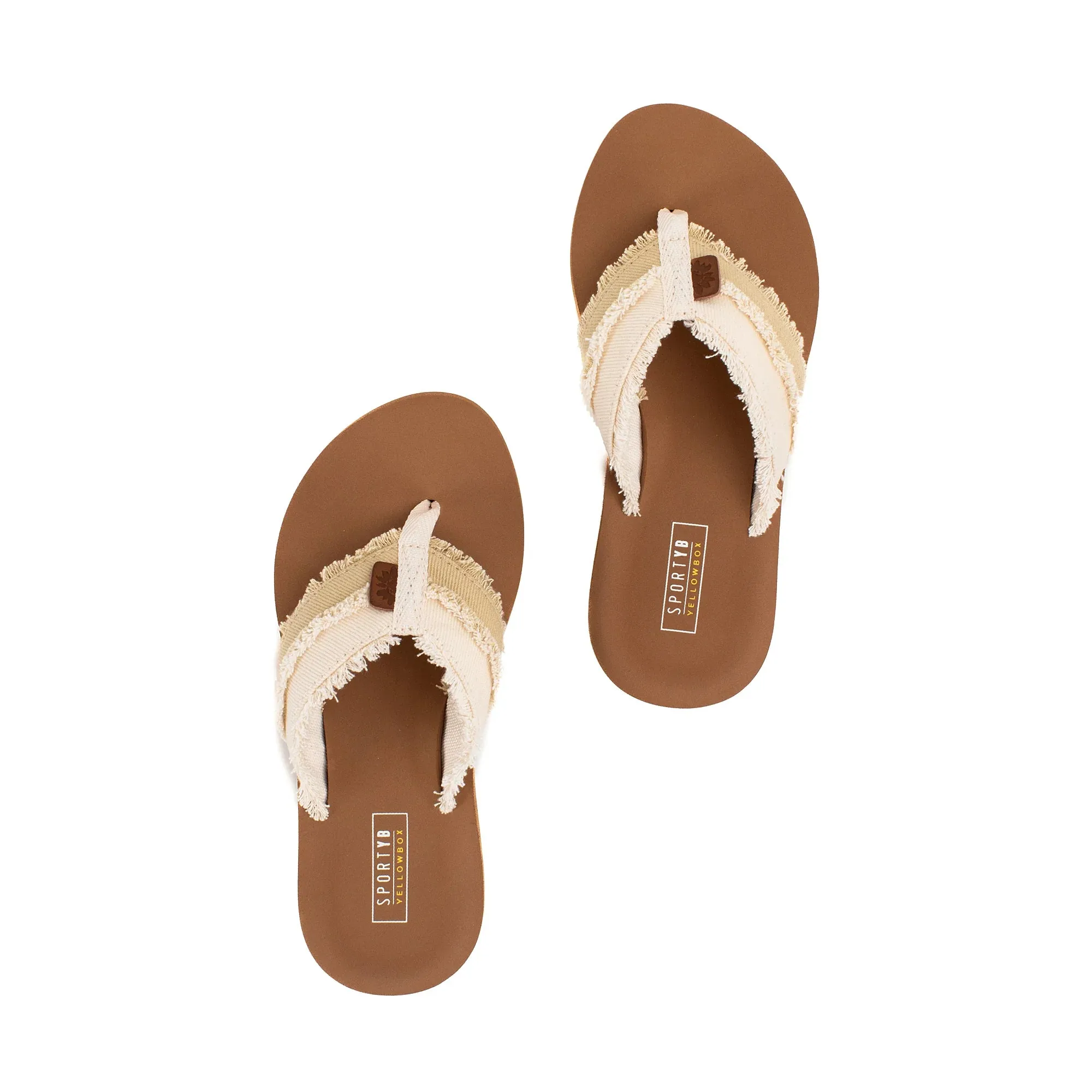 Frayed Natural Multi Flip Flops | Yellow Box | Rylan