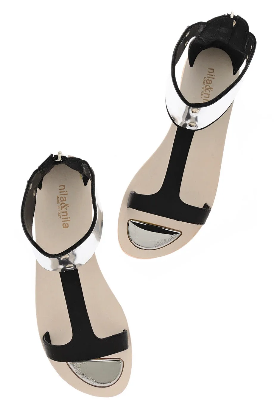 JUNO Black Leather Sandals