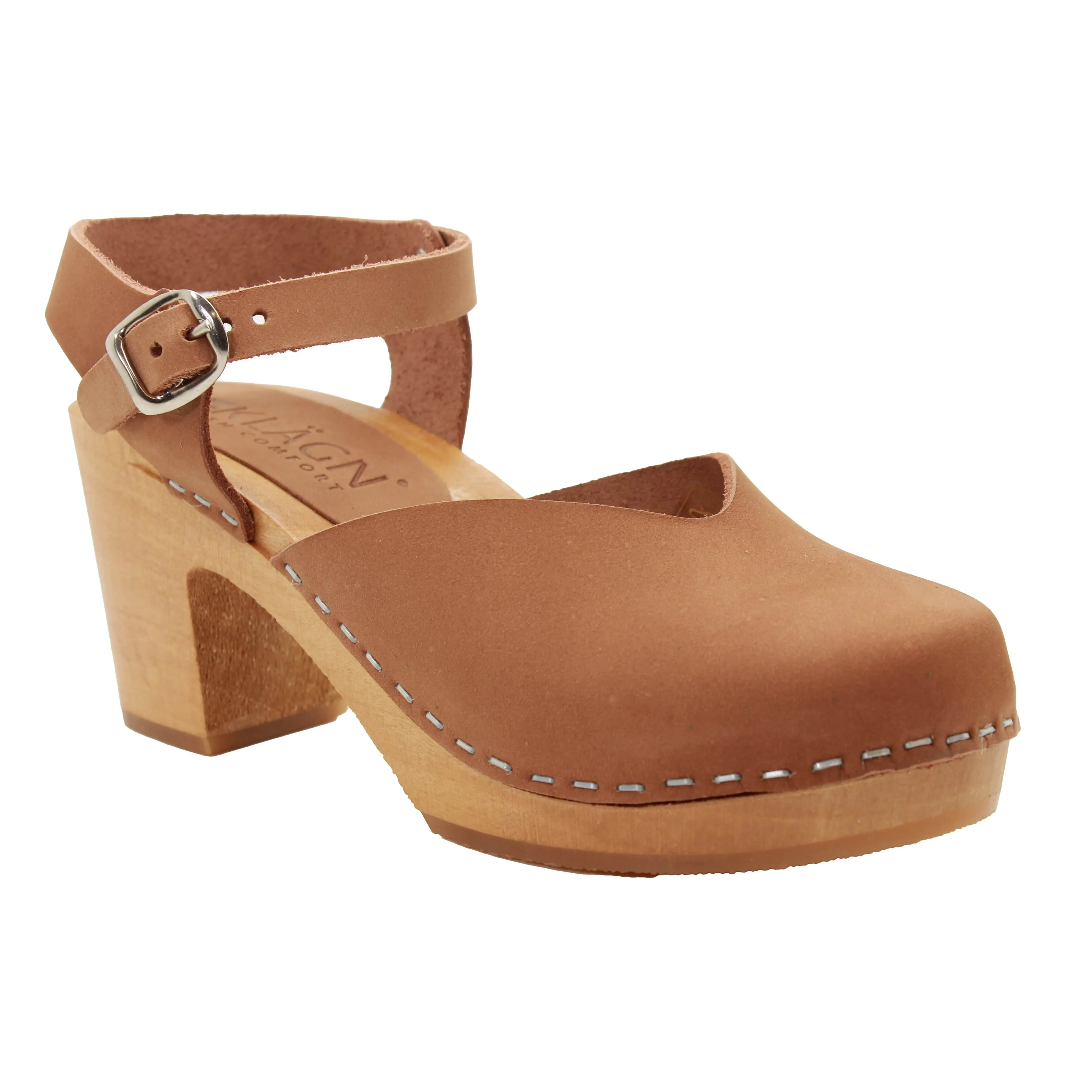 KLÄGN CLEO Swedish Wooden Clogs in Brown Nubuck