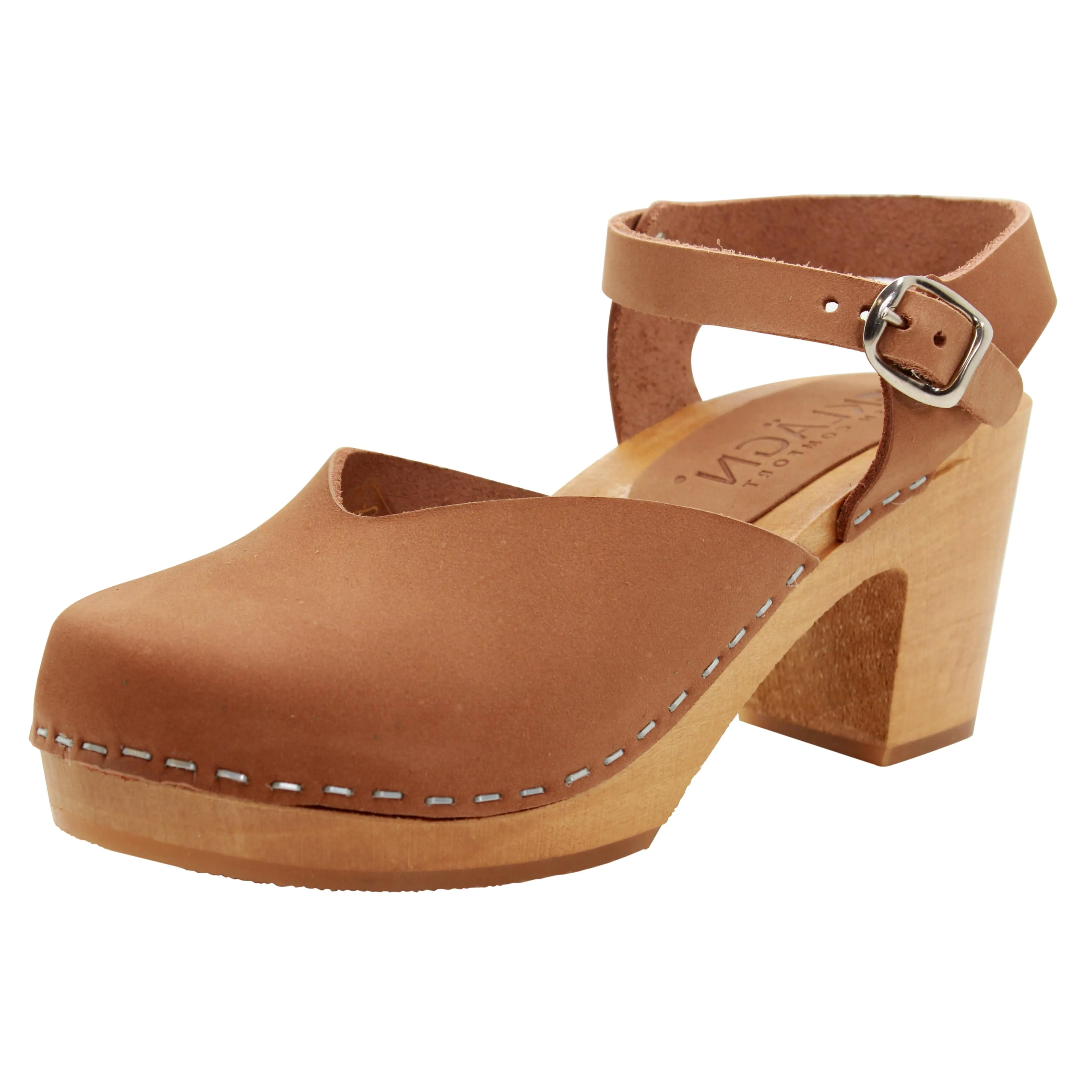 KLÄGN CLEO Swedish Wooden Clogs in Brown Nubuck