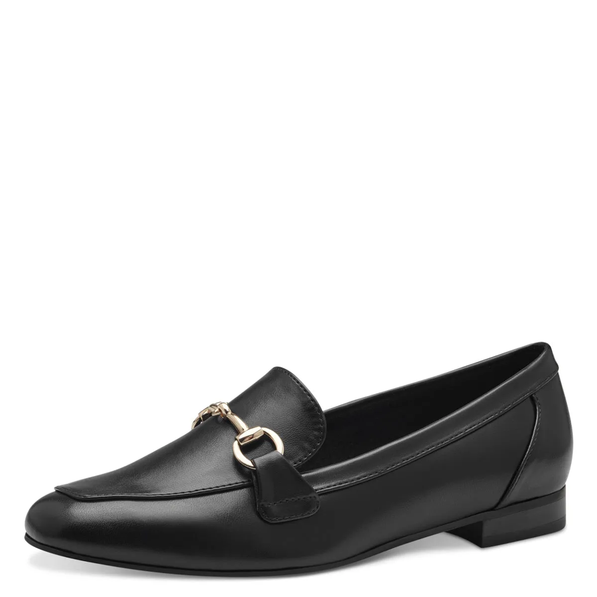 Marco Tozzi Black Matte Loafer: Timeless Elegance with a Golden Touch