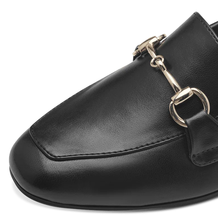 Marco Tozzi Black Matte Loafer: Timeless Elegance with a Golden Touch