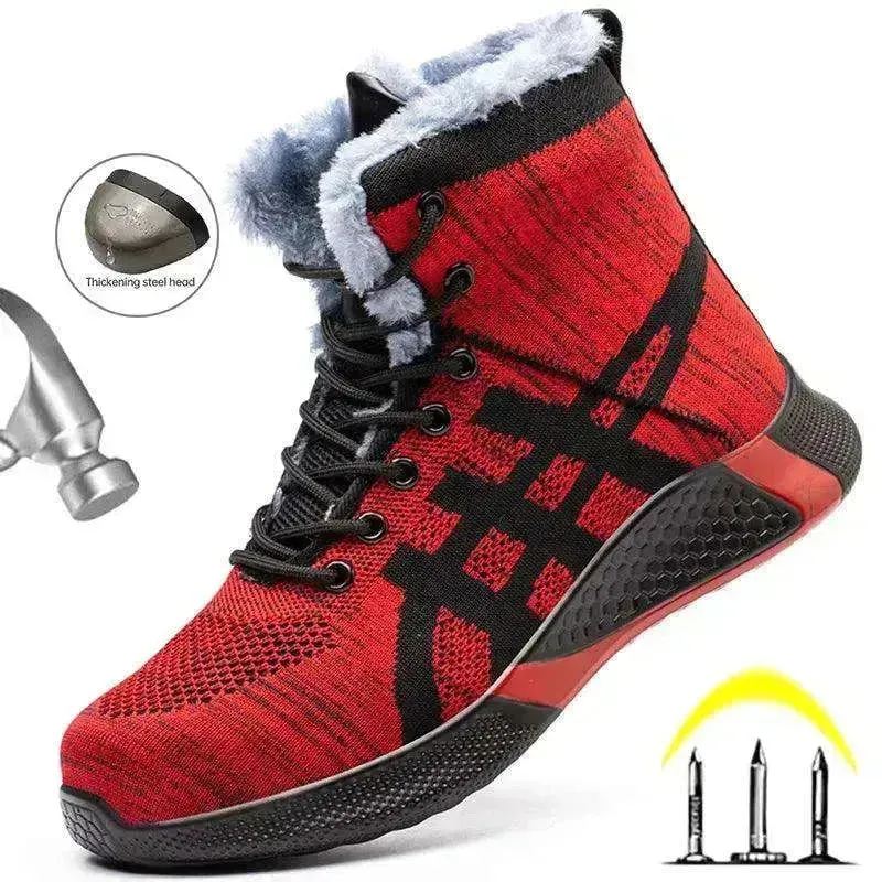 Men's Anti Smash Anti Puncture Work Warm Thickened Lace-up Safety Shoes