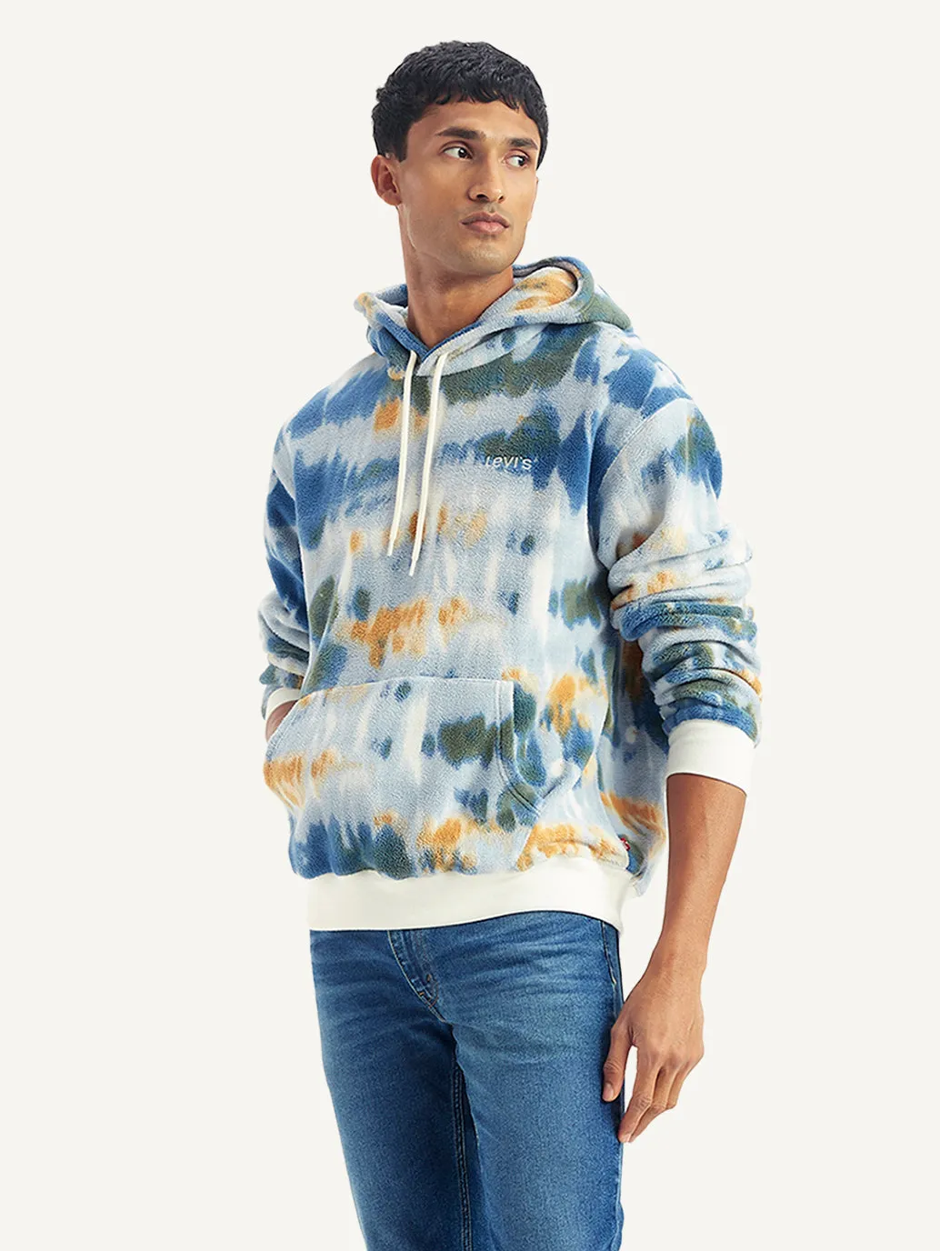 Men's Tie-Dye Light-Blue Hooded Sweatshirt