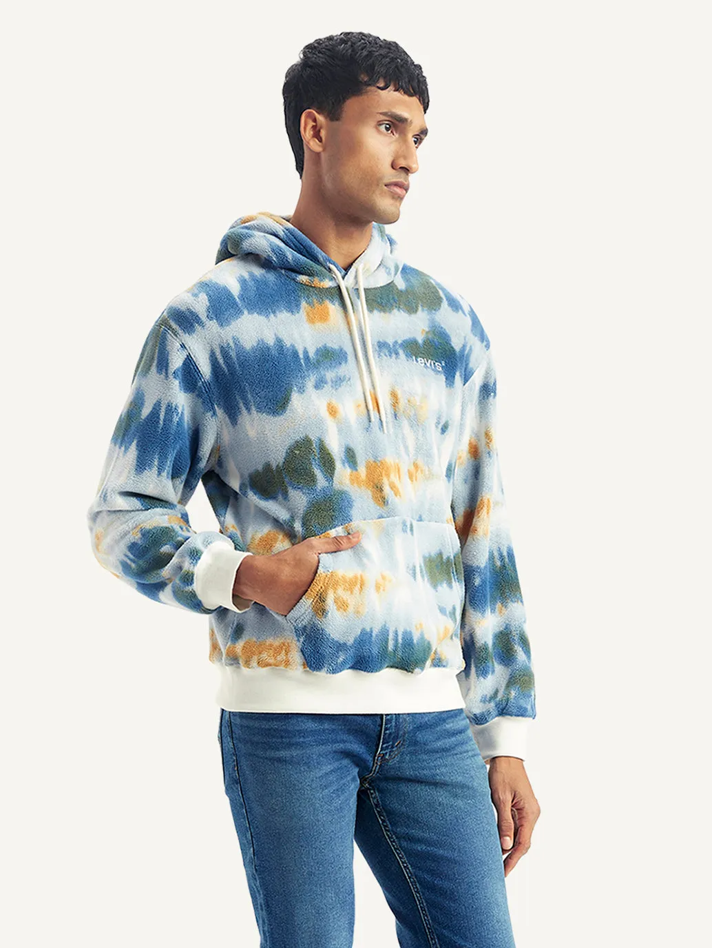 Men's Tie-Dye Light-Blue Hooded Sweatshirt