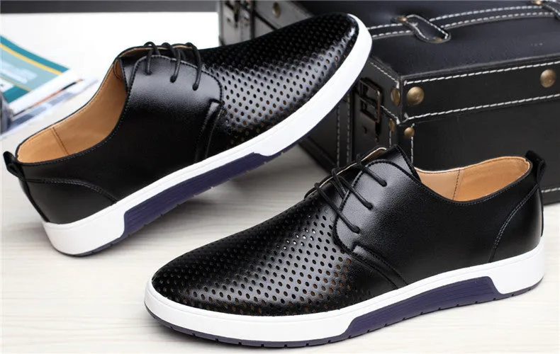 Merkmak New 2018 Men Casual Shoes Leather Summer Breathable Holes Luxury Brand