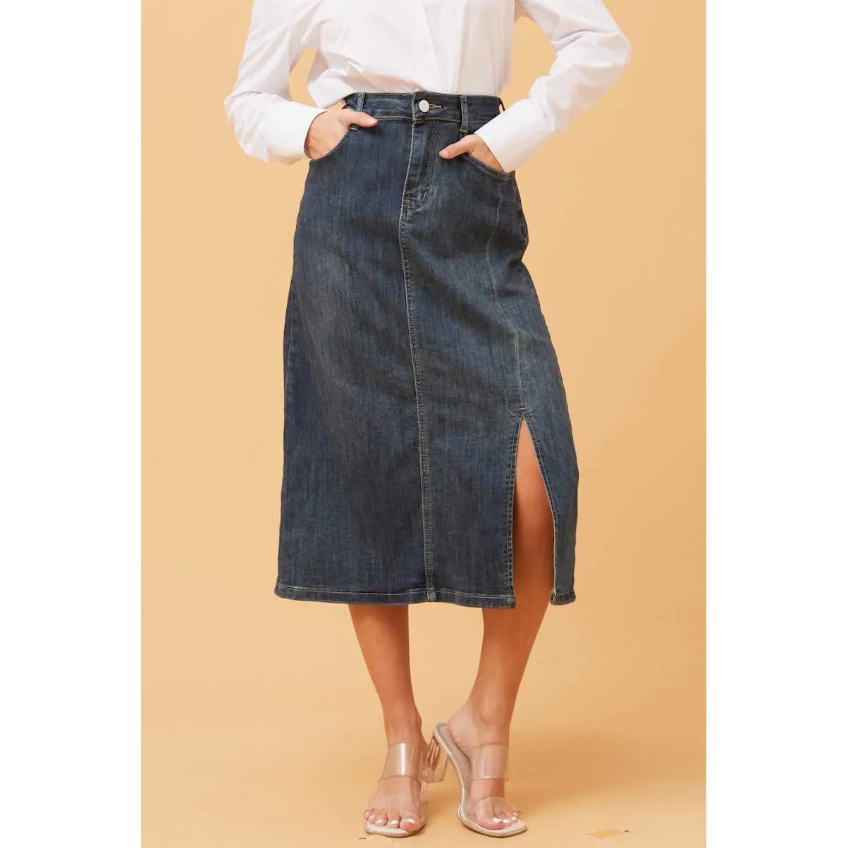 Midi Denim Skirt - Dark Denim