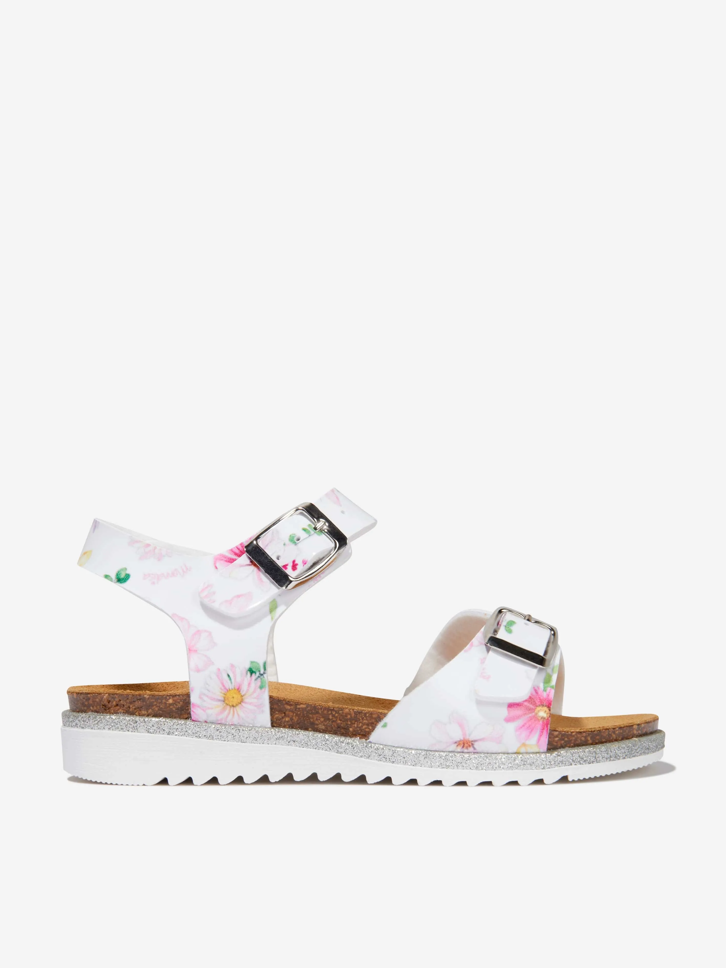 Monnalisa Girls Floral Print Sandals in White